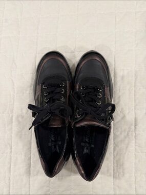 MEPHISTO Black + Metallic Bronze Lace-Up Sneakers